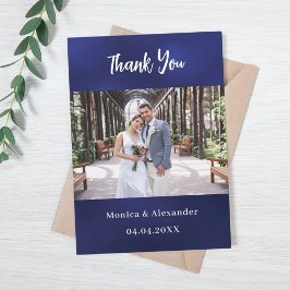 Invitación Boda blanco azul marino foto de agradecimiento
