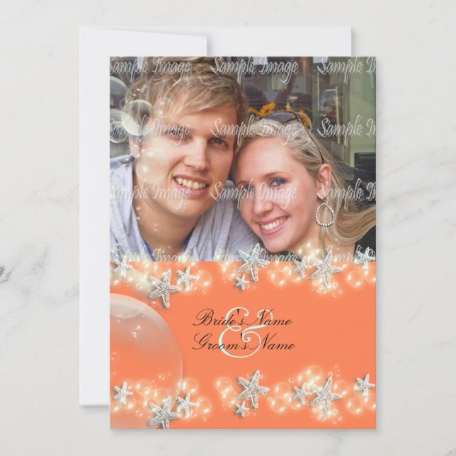 Invitación boda blanco azul naranja estelar (Anverso)