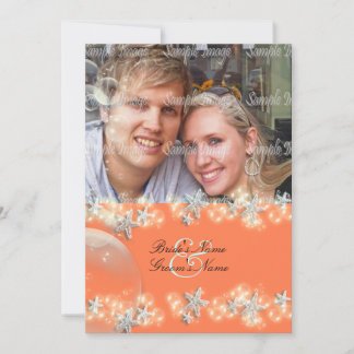 Invitación boda blanco azul naranja estelar