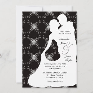 Invitación Boda blanco bailando con la pareja Silouhette