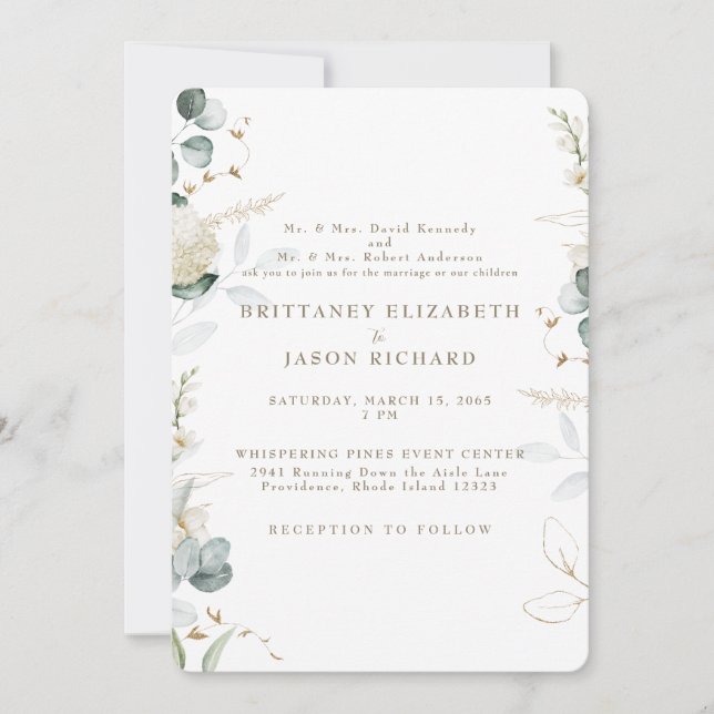Invitación Boda blanco botánico elegante (Anverso)