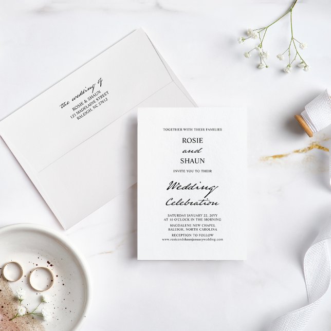 Invitación Boda blanco caligrafía Minimalista manuscrita (Subido por el creador)