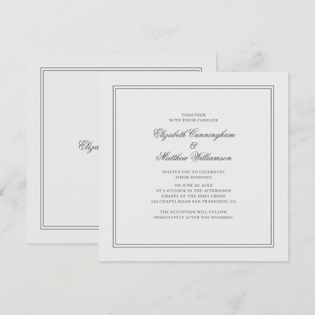 Invitación Boda blanco clásico elegante (Anverso / Reverso)