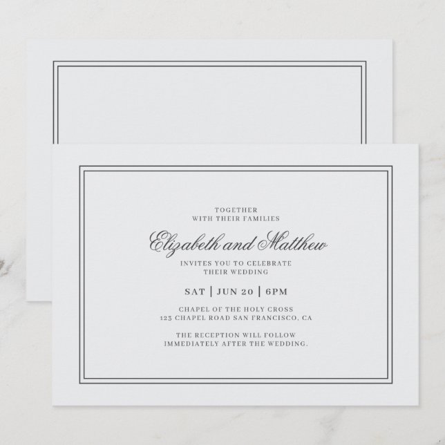 Invitación Boda blanco clásico elegante (Anverso / Reverso)