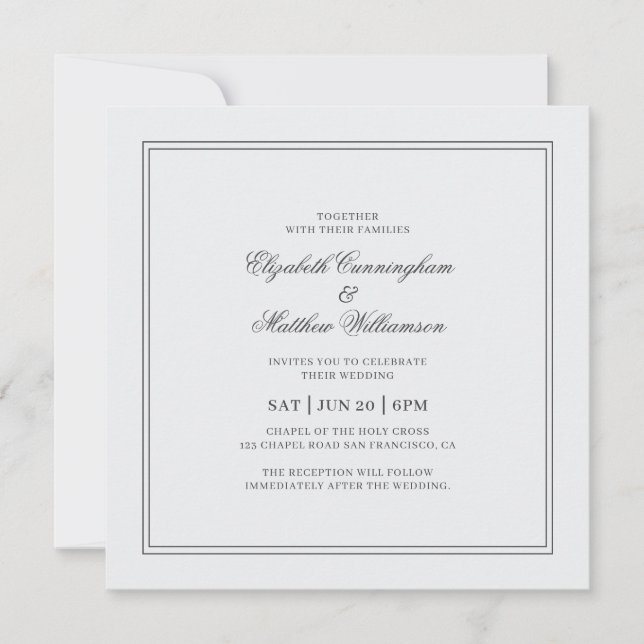 Invitación Boda blanco clásico elegante (Anverso)