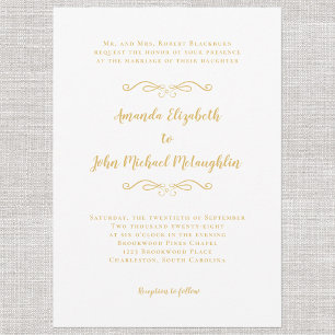 Invitación Boda blanco clásico elegante y formal de oro