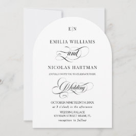 Invitación Boda blanco clásico monograma minimalista