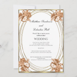 Invitación Boda Blanco Colores de Otoño Flores Dorado