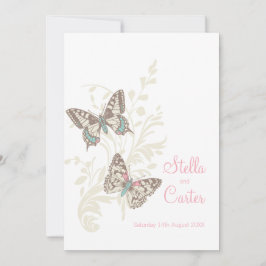 Invitación Boda blanco crema rosa de mariposas