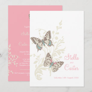 Invitación Boda blanco crema rosa de mariposas