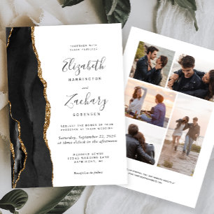 Invitación boda blanco de 5 fotografías de Black Gold Agate