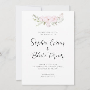Invitación Boda blanco de color rosa pálido y verde