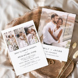 Invitación Boda blanco de cuatro Collages de fotos minimalist<br><div class="desc">Moderno y elegante Collage de fotos de cuatro (4) e Invitación a la Boda Minimalista con fecha grande. Las tarjetas de Invitación a la Boda contienen una tipografía moderna que son elegantes,  simples y modernas para usar después de la minimalista celebración del día de la boda.</div>