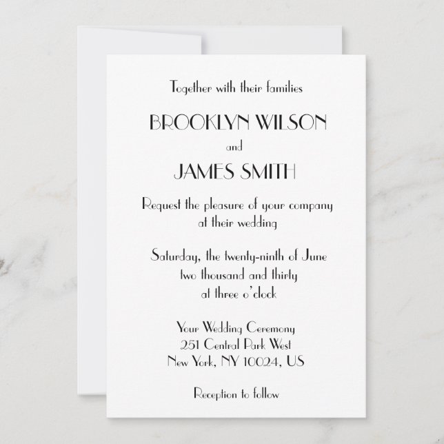 Invitación Boda blanco de decoración mínima (Anverso)