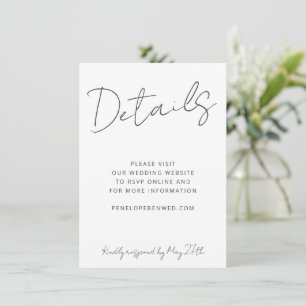 Invitación Boda blanco de escritura moderna Detalles del siti