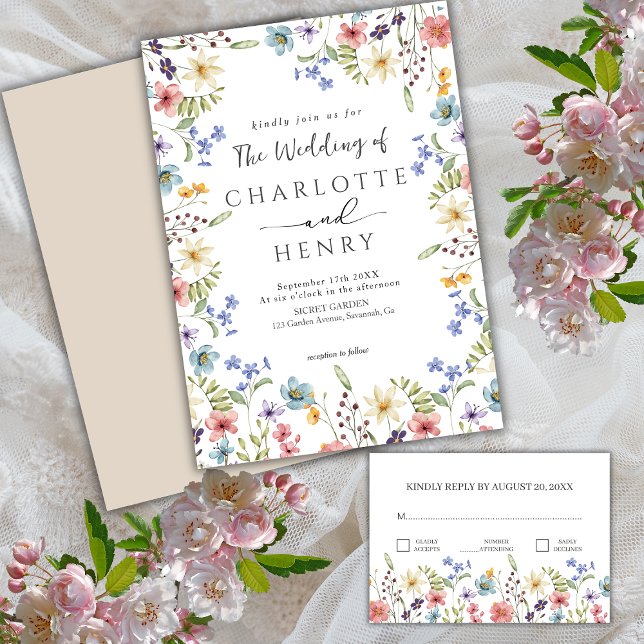 Invitación Boda blanco de flor silvestre simple y rústico (Subido por el creador)