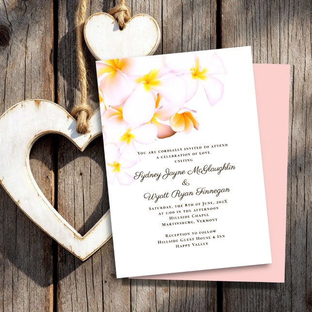 Invitación Boda blanco de flores de plumeria moderna de Hawái (Subido por el creador)