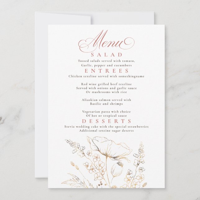 Invitación Boda blanco de flores silvestres doradas (Anverso)
