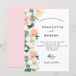 Invitación boda blanco de florines dorados rosados de Rubor