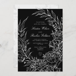Invitación Boda blanco de la guirnalda negra de la flor román