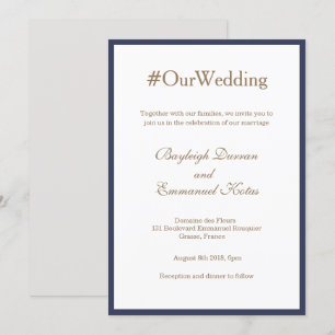 Invitación Boda Blanco de Oro Azul de la Armada del Milenio