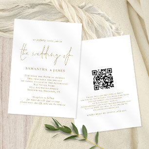 Invitación Boda blanco de oro de código QR moderno