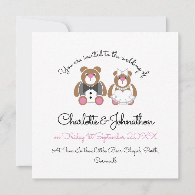 Invitación Boda blanco de oso de peluche (Reverso)