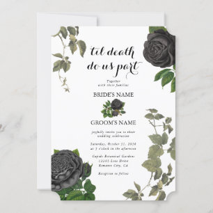 Invitación Boda blanco de Rosas negros de Halloween góticos