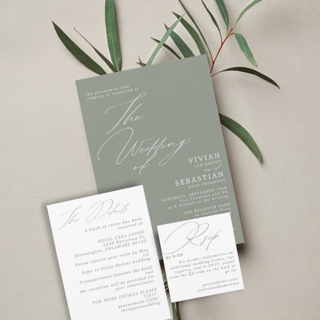 Invitación Boda blanco de sabio verde moderno (Subido por el creador)
