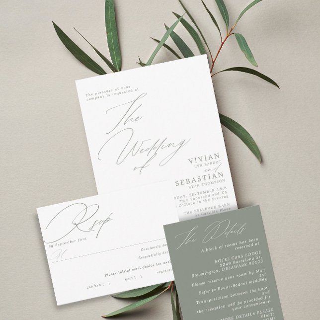 Invitación Boda blanco de sabio verde moderno (Subido por el creador)