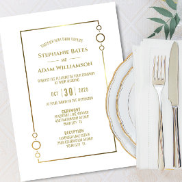 Invitación Boda blanco de texto de oro moderno