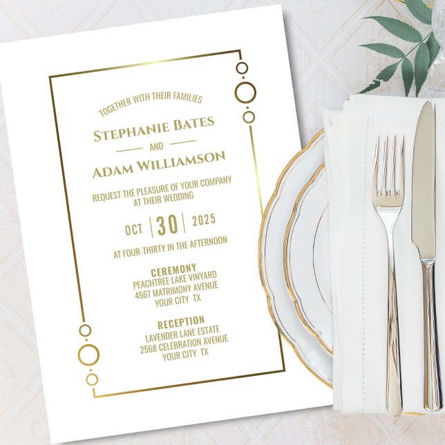 Invitación Boda blanco de texto de oro moderno (Subido por el creador)