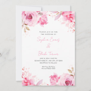 Invitación Boda blanco de verano de rosas rosadas románticas