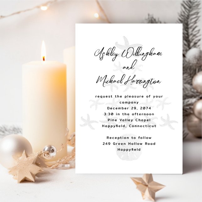 Invitación Boda blanco del árbol de Navidad a orillas del mar (Subido por el creador)