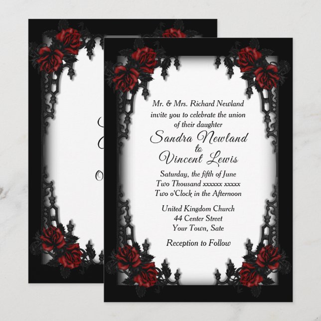 Invitación Boda blanco del cuarto de Gótico francés (Anverso / Reverso)