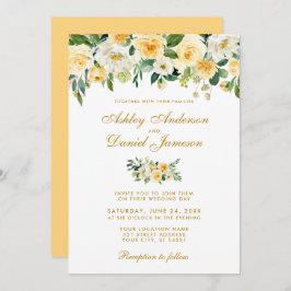 Invitación Boda blanco dorado amarillo acuarela