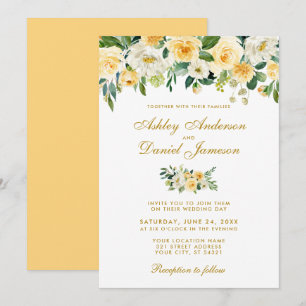 Invitación Boda blanco dorado amarillo acuarela