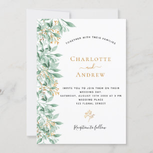Invitación Boda blanco dorado floral botánico de verdor
