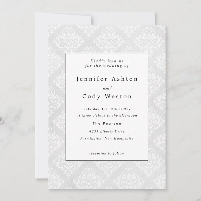 Invitación Boda blanco elegante de Damask (Anverso)
