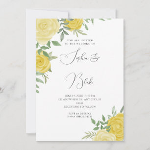 Invitación Boda blanco elegante de rosas amarillas modernas