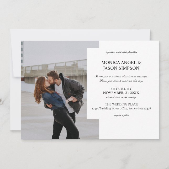 Invitación Boda blanco elegante fotográfico simple (Anverso)