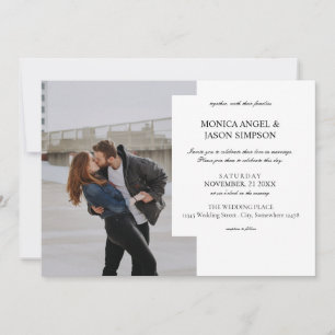 Invitación Boda blanco elegante fotográfico simple