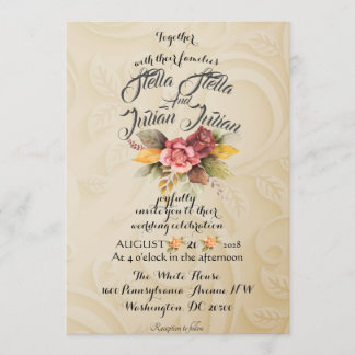 Invitación Boda Blanco Elegante Y Dorado Verde Rústico Inv