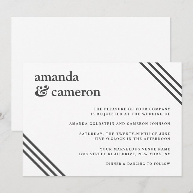 Invitación Boda blanco elegante y sencillo (Anverso / Reverso)