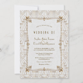 Invitación boda blanco Fleur de Lis Art Deco de los años 20