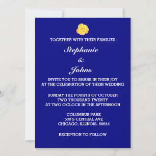 Invitación Boda blanco floral azul de la marina rosa amarilla