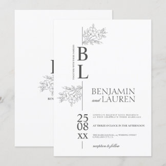 Invitación Boda blanco floral clásico y elegante