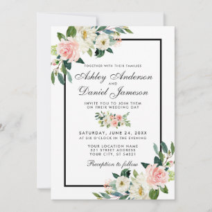 Invitación Boda blanco floral color de agua rosa Rubor