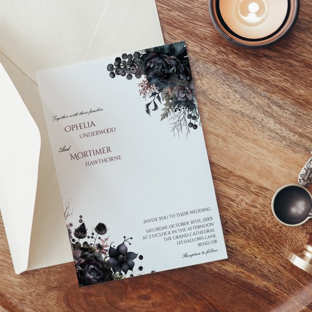 Invitación Boda blanco floral gótico oscuro (Subido por el creador)