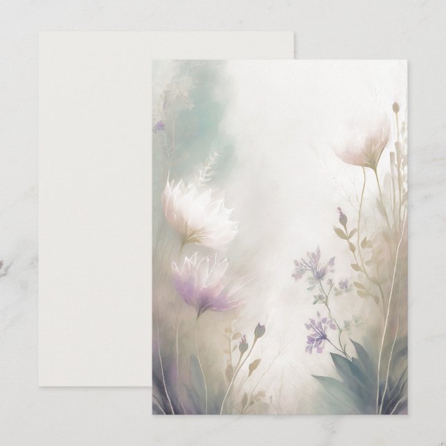 Invitación Boda blanco floral rosa claro y morado (Anverso / Reverso)